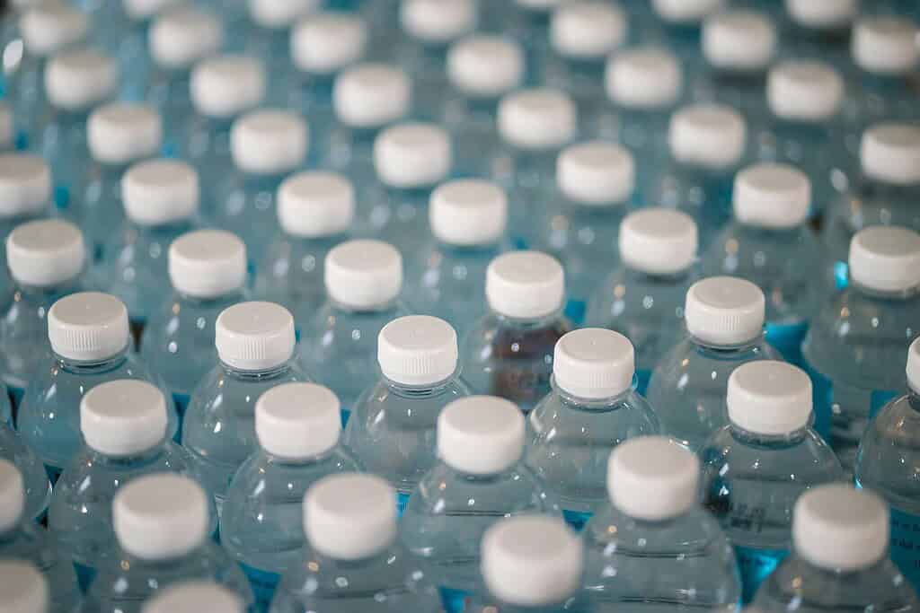 many bottled water bottles