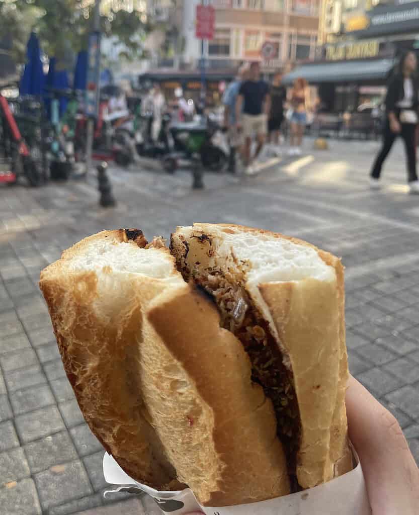 kokorec sandwich street side in Istanbul