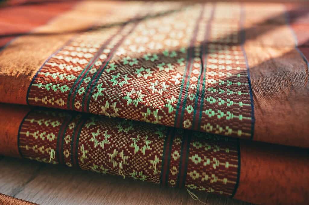 a songket woven mat at a shop in Bali
