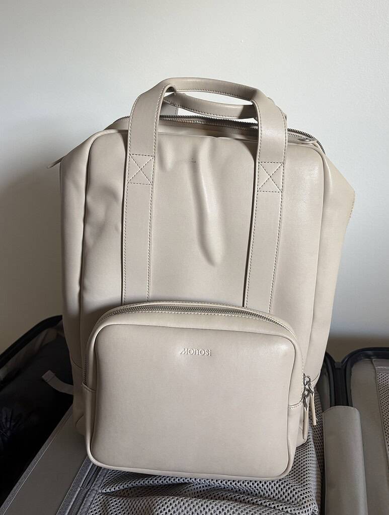 head on photo of the Monos metro backpack