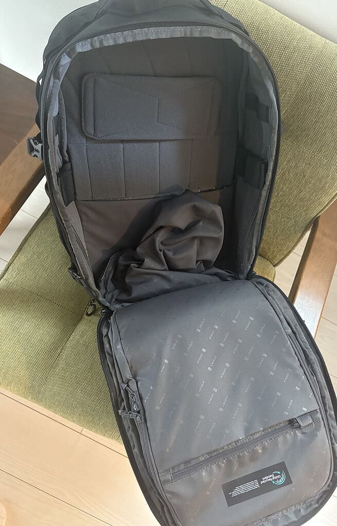 inside the Levels 8 backpack opened