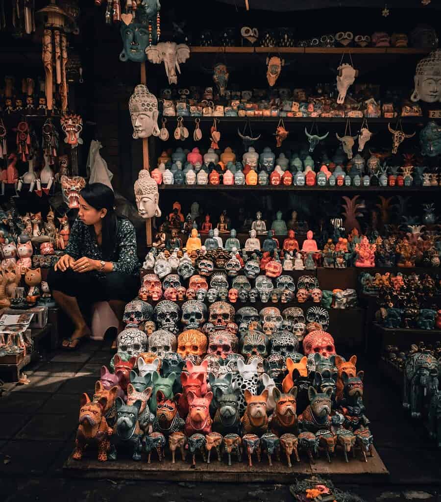 Various items being sold at the Ubud market in Bali