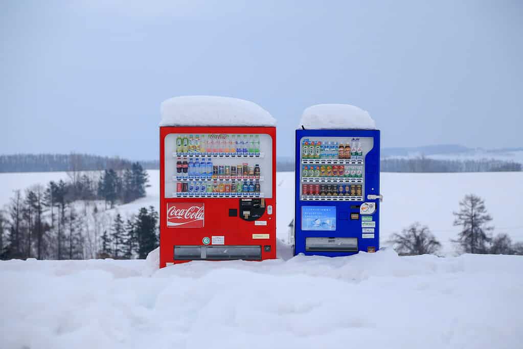 two vending machines covered in snow in Hakkaido 