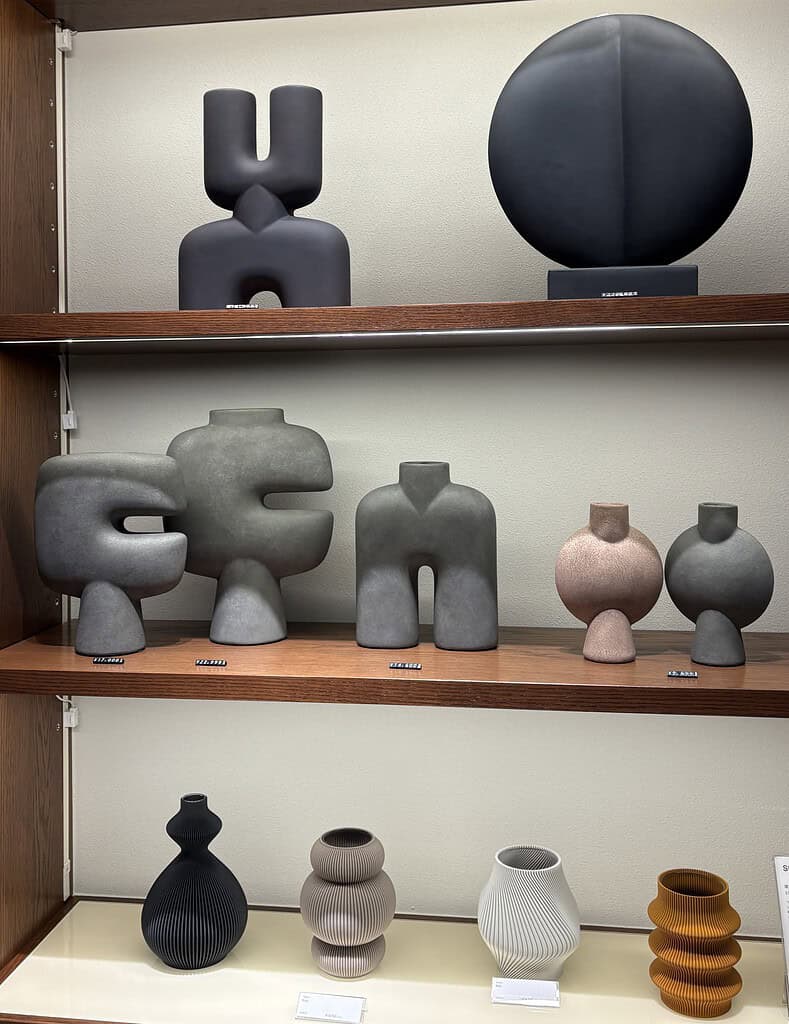 many Japanese ceramics displayed at a furniture store in Tokyo