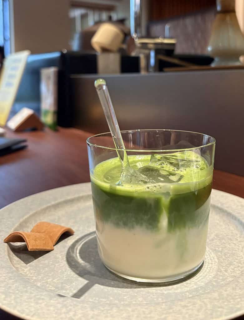 a matcha latte at a Matcha cafe in Kyoto